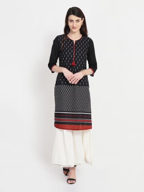

Juniper Women Black & White Printed Straight Kurta