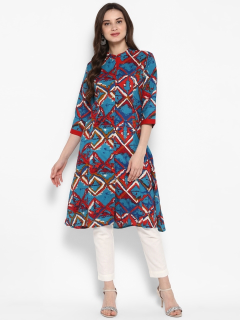 

Juniper Women Blue & Red Printed A-Line Kurta