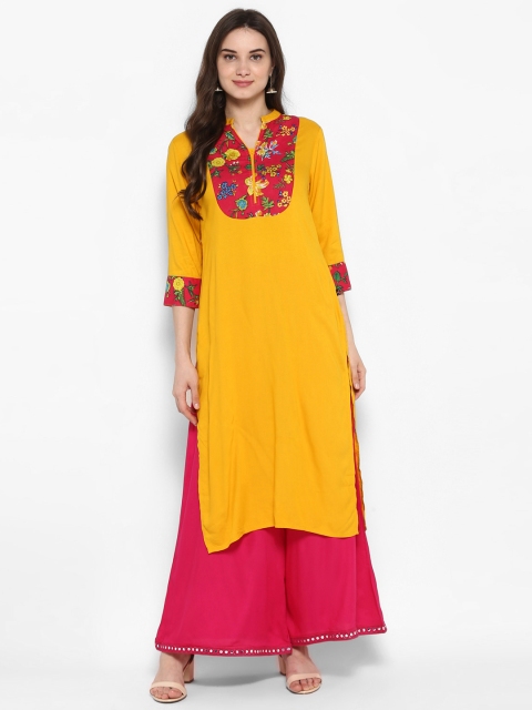 

Juniper Women Yellow & Pink Printed Straight Kurta