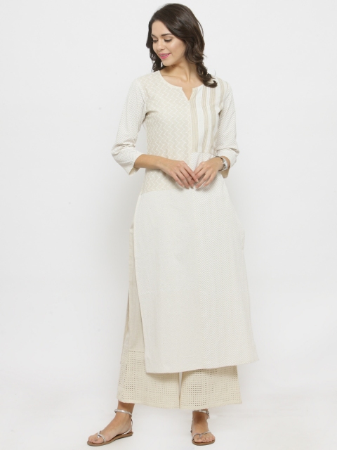 

Varanga Women White & Cream-Coloured Printed Kurta with Palazzos