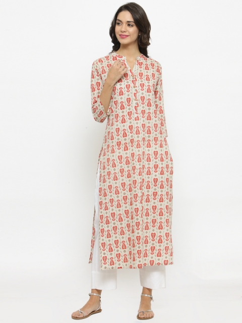 

Varanga Women Off-White & Red Printed Kurta with Trousers