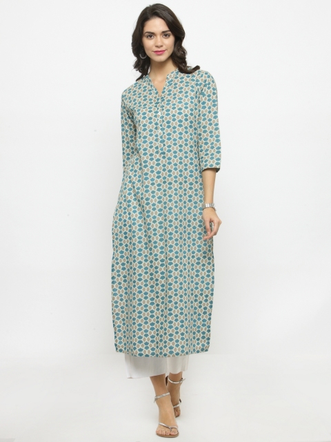 

Varanga Women Teal & White Printed Kurta with Trousers