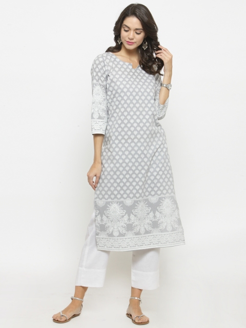 

Varanga Women Grey & White Printed Kurta with Trousers