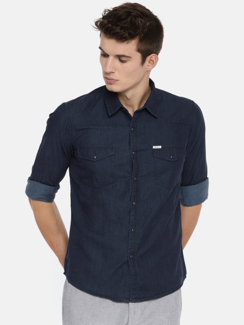

Pepe Jeans Men Blue Slim Fit Solid Casual Chambray Shirt