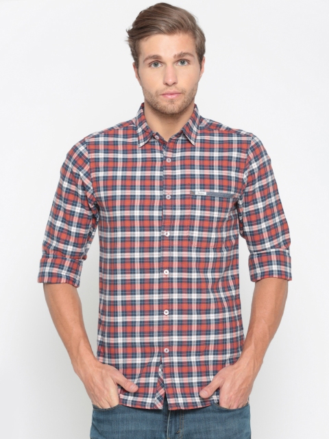 

Pepe Jeans Men Red & Navy Blue Slim Fit Checked Casual Shirt