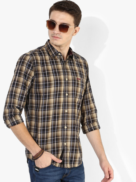 

Pepe Jeans Men Beige & Black Slim Fit Checked Casual Shirt