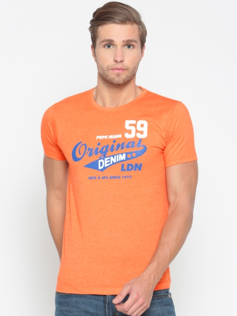 

Pepe Jeans Men Orange Slim Fit Printed Round Neck T-shirt