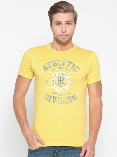 

Pepe Jeans Men Yellow Slim Fit Printed Round Neck T-shirt
