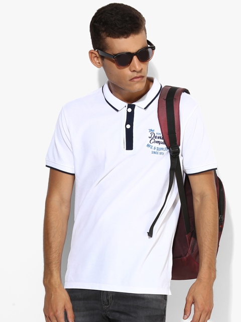 

Pepe Jeans Men White Solid Polo Collar Pure Cotton T-shirt