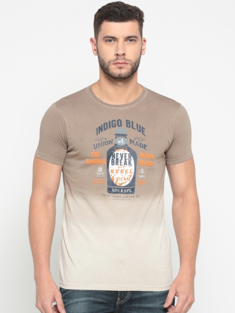 

Pepe Jeans Men Brown Printed T-shirt, Beige