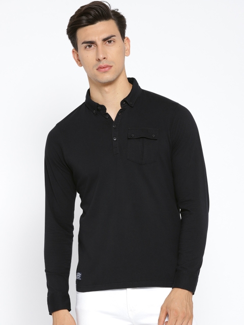 

Pepe Jeans Men Black Solid Button-Down Collar T-shirt