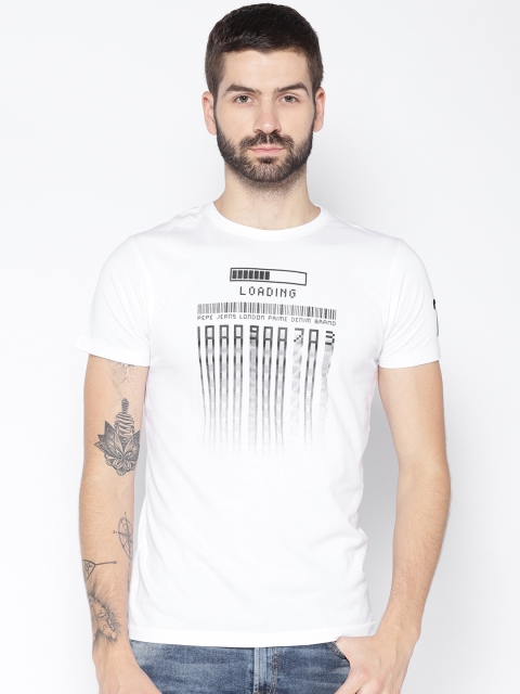 

Pepe Jeans Men White Printed Round Neck T-shirt