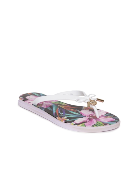 

Carlton London Women White & Purple Floral Print Thong Flip-Flops