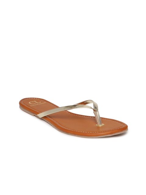 

Carlton London Women Gold-Toned Solid Synthetic Open Toe Flats