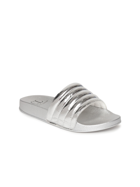 

Carlton London Women Silver-Toned Solid Synthetic Open Toe Flats