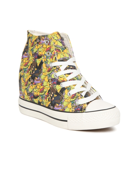 

Carlton London Women Yellow Printed Mid-Top Heeled Sneakers