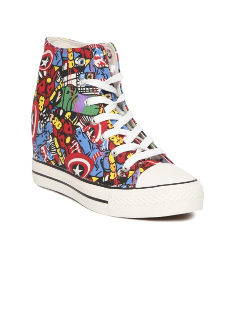 

Carlton London Women Multicoloured Printed Mid-Top Heeled Sneakers, Multi