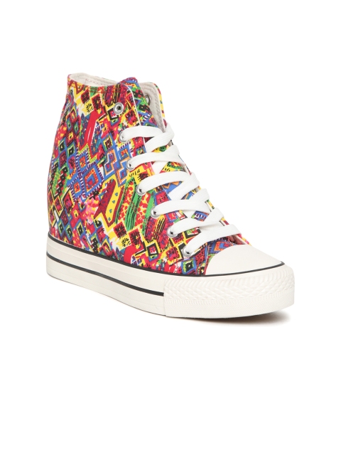 

Carlton London Women Multicoloured Printed Canvas Mid-Top Heeled Sneakers, Multi
