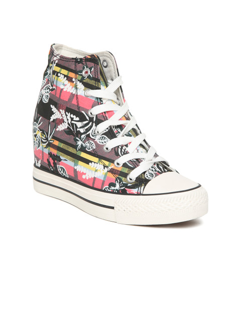 

Carlton London Women Black & Pink Printed Mid-Top Heeled Sneakers
