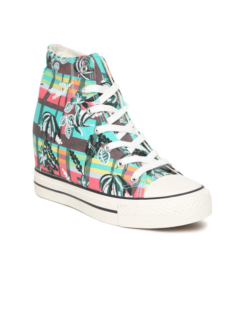 

Carlton London Women Green Printed Canvas Mid-Top Heeled Sneakers