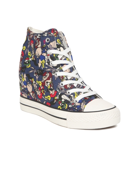 

Carlton London Women Multicoloured Printed Canvas Mid-Top Heeled Sneakers, Multi