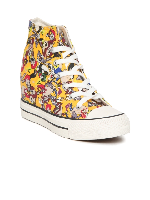 

Carlton London Women Multicoloured Printed Canvas Mid-Top Heeled Sneakers, Multi