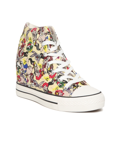 

Carlton London Women Multicoloured Printed Canvas Mid-Top Heeled Sneakers, Multi