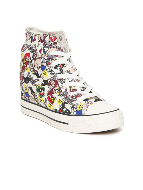 

Carlton London Women Multicoloured Printed Canvas Mid-Top Heeled Sneakers, Multi