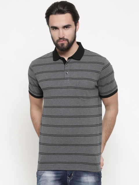 

Indian Terrain Men Charcoal Grey & Black Striped Polo T-shirt
