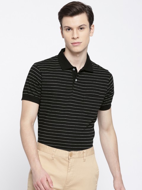 

Indian Terrain Men Black Grey Striped Polo Pure Cotton T-shirt