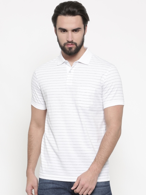 

Indian Terrain Men White Striped Polo Collar Pure Cotton T-shirt