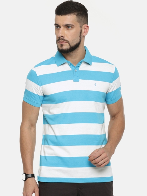 

Indian Terrain Men Blue & White Striped Polo Collar T-shirt