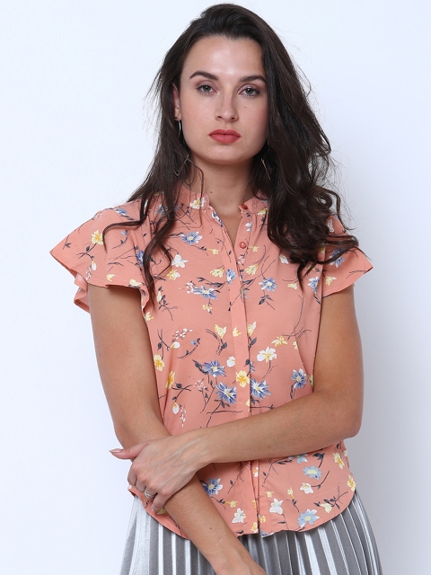 

Tokyo Talkies Women Peach-Coloured Printed Shirt Style Top