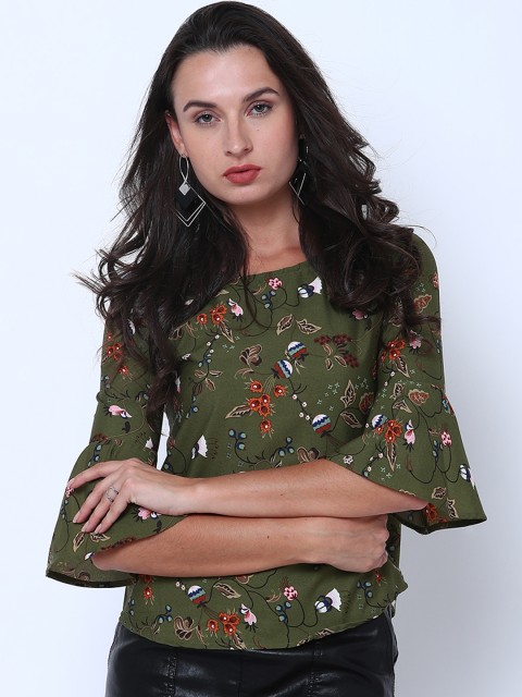 

Tokyo Talkies Women Olive Green Printed A-Line Top
