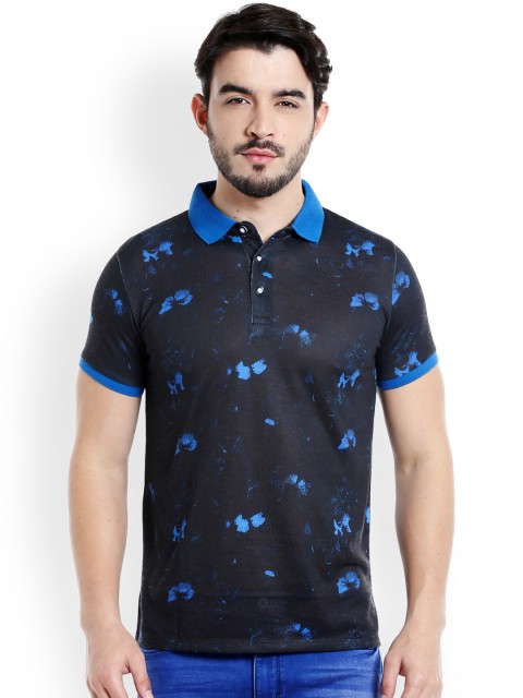

Rex Straut Jeans Men Charcoal Grey Printed Polo Collar T-shirt