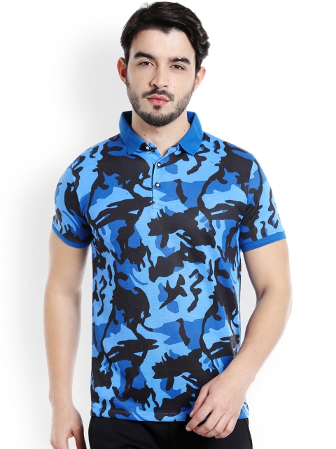 

Rex Straut Jeans Men Blue & Black Printed Polo T-shirt