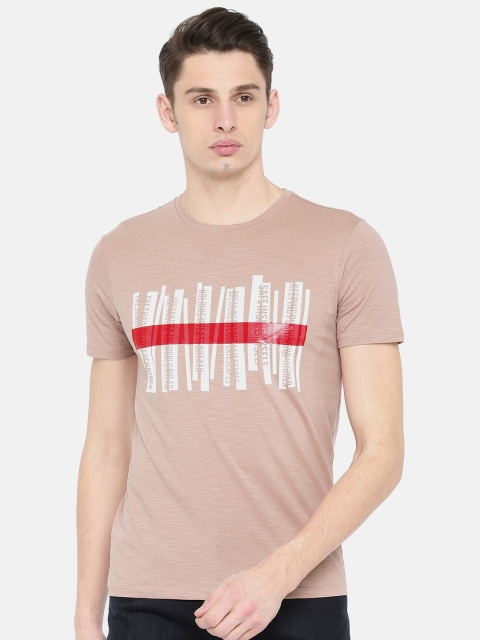 

Rex Straut Jeans Men Peach-Coloured Printed Round Neck T-shirt