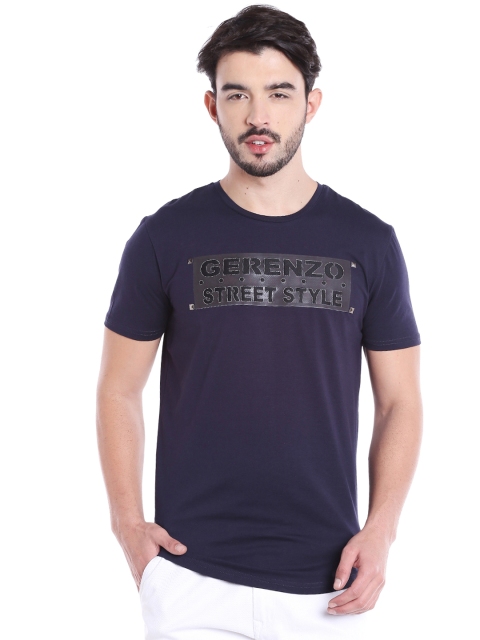 

Rex Straut Jeans Men Navy Blue Printed Round Neck T-shirt