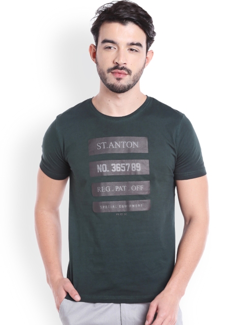 

Rex Straut Jeans Men Green Printed Round Neck T-shirt