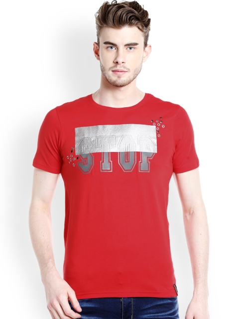 

Rex Straut Jeans Men Red Printed Round Neck T-shirt