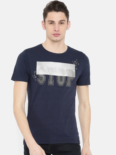 

Rex Straut Jeans Men Navy Blue Printed Round Neck T-shirt