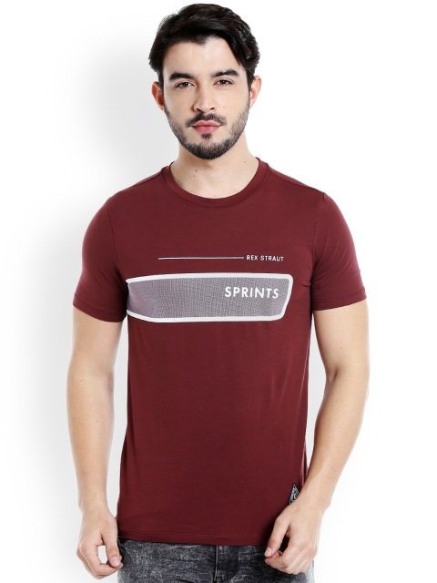 

Rex Straut Jeans Men Maroon Printed Round Neck T-shirt