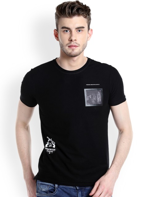 

Rex Straut Jeans Men Black Printed Round Neck T-shirt