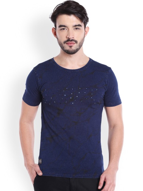 

Rex Straut Jeans Men Blue Printed Round Neck T-shirt