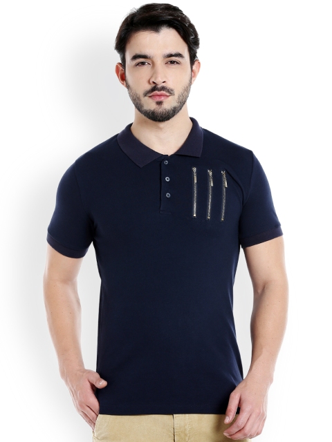 

Rex Straut Jeans Men Navy Solid Polo Collar T-shirt, Navy blue