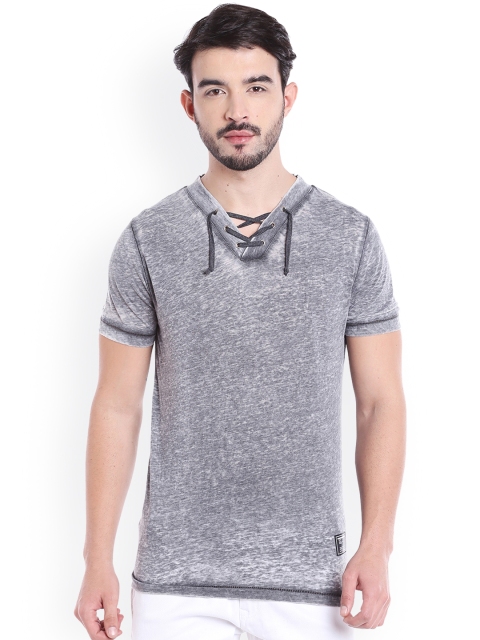 

Rex Straut Jeans Men Charcoal Grey Solid V-Neck T-shirt