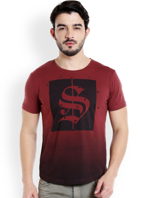 

Rex Straut Jeans Men Maroon Printed Round Neck T-shirt