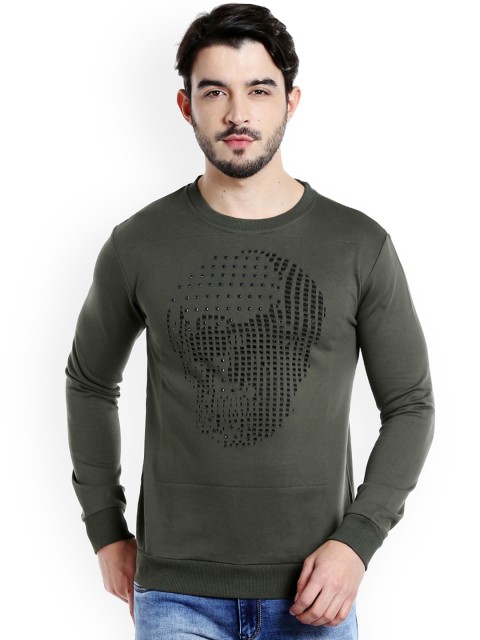 

Rex Straut Jeans Men Olive Green Self Design Round Neck T-shirt