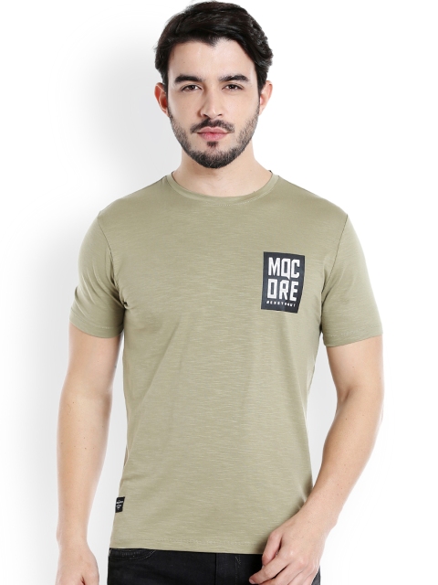 

Rex Straut Jeans Men Olive Green Solid Round Neck T-shirt