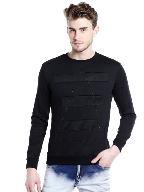 

Rex Straut Jeans Men Black Self-Design Sweatshirt